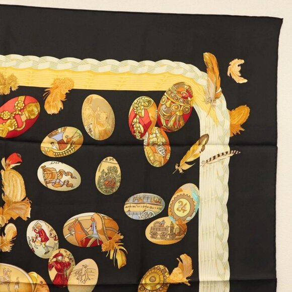 HERMES Carre 90 Scarf ""Couvee d'Hermes"" Silk Black - Picture 4 of 16